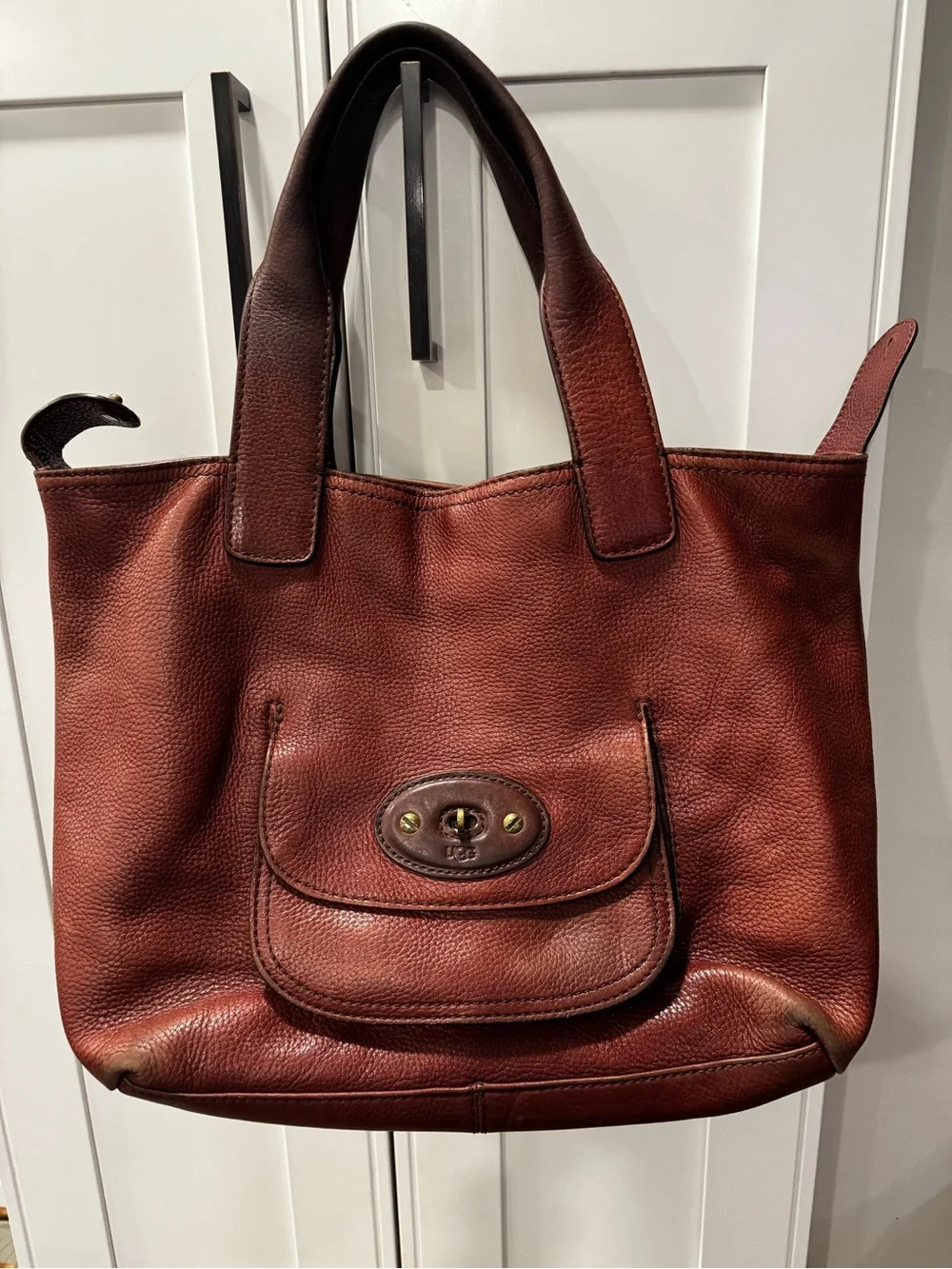 Vintage UGG Large Burguundy/ Mahogany  Leather Bag Rare Unique Design